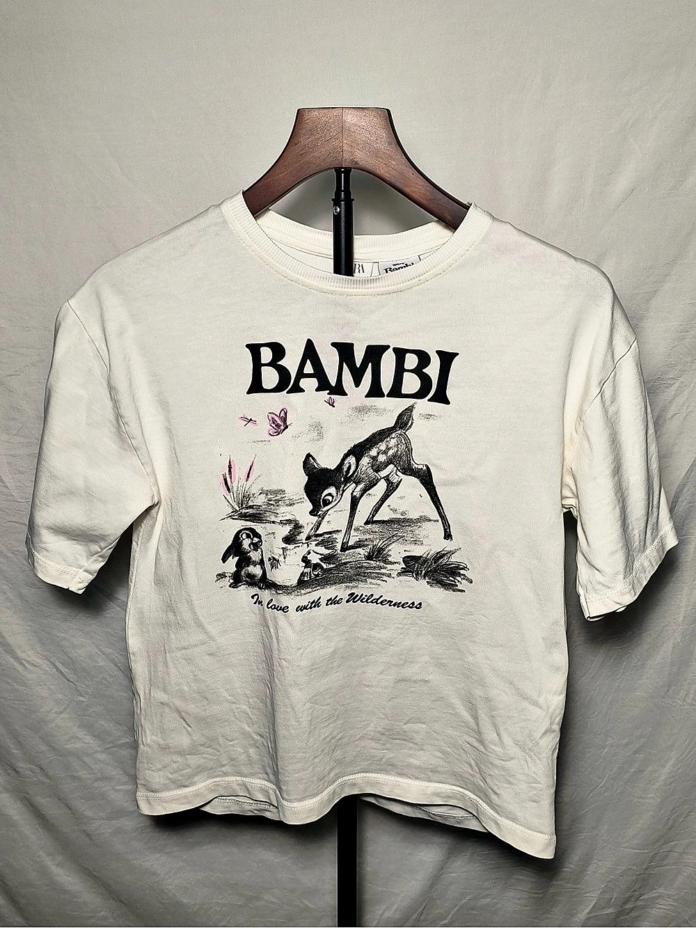 ZARA x Disney Bambi Graphic Tee Girls 13-14 164 Cream T-Shirt